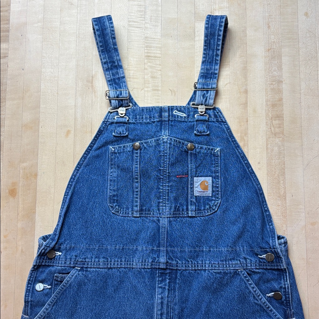 Carhartt Men’s Blue Denim Bib Overalls Cutoff Size 40 Shorts Workwear